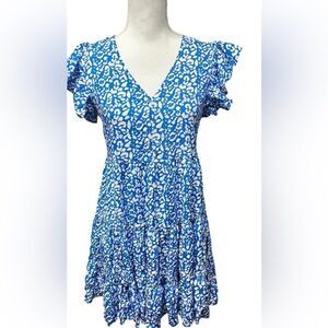 Pinch Tiered Mini Dress Blue White Ruffle Sleeveless‎